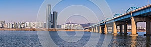 panorama,Seoul Subway and Bridge at Hanriver in Seoul, South korea