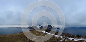 Panorama of Sevan lake peninsula with Sevanavank,Armenia photo