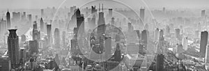 Panorama of Shanghai Puxi Skyline in Black & White photo