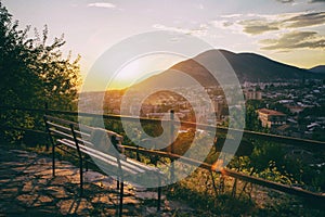 Panorama of Sheki city in the mountains, Azerbaijan