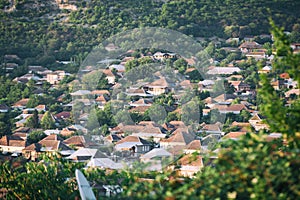 Panorama of Sheki city in the mountains, Azerbaijan