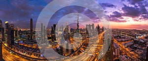 Panorama shot from the Dubai Downtown at sunset