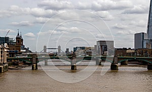 Panorama shot from London Bridge with Tower bridge in the background, London, England, UK
