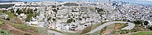 Panorama shot of San Francisco Skyline of downtown or business district from Twin Peaks