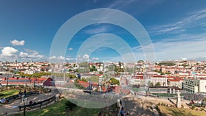Panorama showing aerial view over the center of Lisbon timelapse from Miradouro de Sao Pedro de Alcantara photo