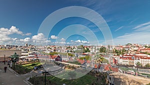 Panorama showing aerial view over the center of Lisbon timelapse from Miradouro de Sao Pedro de Alcantara