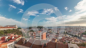 Panorama showing Lisbon famous aerial view from Miradouro da Senhora do Monte tourist viewpoint timelapse