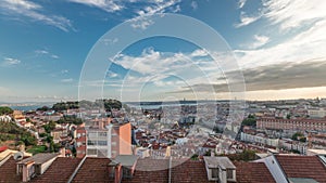 Panorama showing Lisbon famous aerial view from Miradouro da Senhora do Monte tourist viewpoint timelapse photo