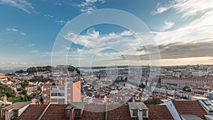 Panorama showing Lisbon famous aerial view from Miradouro da Senhora do Monte tourist viewpoint timelapse photo