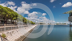 Panorama showing Lisbon Oceanarium timelapse, located in the Park of Nations.