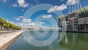 Panorama showing Lisbon Oceanarium timelapse, located in the Park of Nations.