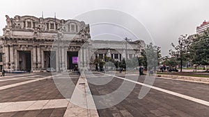 Panorama showing Milano Centrale timelapse - the main central railway station of the city of Milan in Italy.