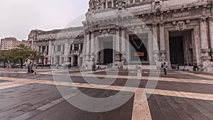 Panorama showing Milano Centrale timelapse - the main central railway station of the city of Milan in Italy.