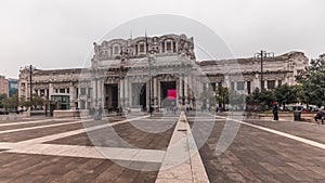 Panorama showing Milano Centrale timelapse - the main central railway station of the city of Milan in Italy.