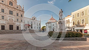 Panorama showing Sa da Bandeira Square with a view of the Santarem See Cathedral timelapse. Portugal photo