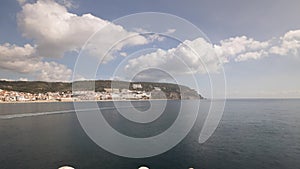 Panorama showing view of Sesimbra Town and Port timelapse, Portugal.