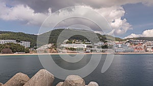 Panorama showing view of Sesimbra Town and Port timelapse, Portugal.