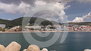 Panorama showing view of Sesimbra Town and Port timelapse, Portugal.