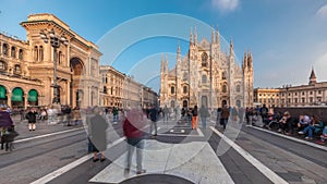 Panorama showing Vittorio Emanuele gallery and Milan Cathedral timelapse.