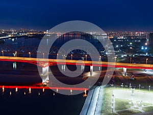 Panorama of the Siberian city of Krasnoyarsk. Night view from above