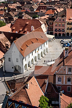 Panorama of Sibiu, Transylvania, Romania, centered on Butchers Guild Hall