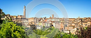 Panorama of Siena, aerial view with the Torre del Mangia, Tuscany Italy