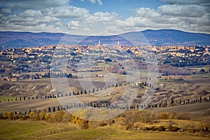 Panorama of Siena seen from Val D`Arbia. Siena, Tuscany, Italy. photo