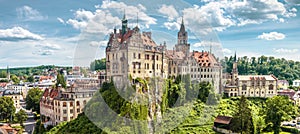Panorama of Sigmaringen Castle, Germany. Urban landscape with German castle
