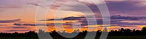 Panorama silhouette tree in africa with sunset.Amazing sunset and sunrise.