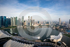 Panorama of Singapore business district skyline and office skyscraper at day in Marina bay, Asian tourism, modern city life, or