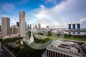 Panorama of Singapore business district skyline and office skyscraper with nice sky cloud in Marina bay, Singapore. Asian tourism