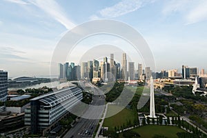 Panorama of Singapore business district skyline and skyscraper w