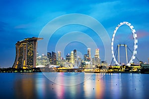 Panorama of Singapore skyline by night