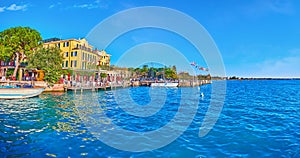 Panorama of Sirmione and Lake Garda from ferry pier, Italy photo