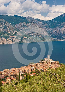 Panorama of Sirmione village and Lake Garda, Italy