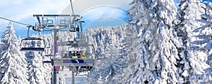 Panorama of ski resort, slope, ski lift