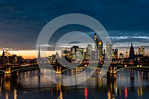 Panorama of the skyline Frankfurt am Main at twilight