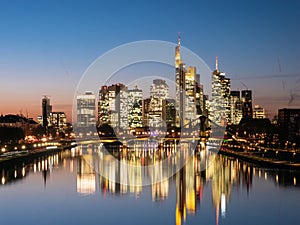 Panorama of the skyline Frankfurt am Main at twilight