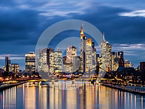 Panorama of the skyline Frankfurt am Main at twilight