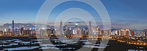 Panorama of Skyline of Shenzhen City, China at dusk