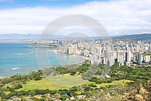 Panorama skyline view of Honolulu city and Waikiki beach