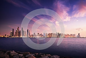 Panorama of skyscrapers in Dubai Marina