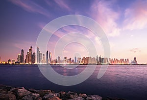 Panorama of skyscrapers in Dubai Marina