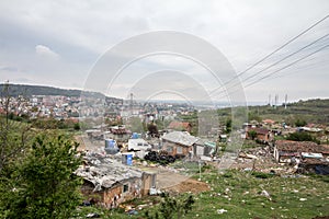 Panorama of the slum township f Mirijevo, mainly inhabited by roma people, in a poor underdevelopped part of the city