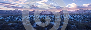Panorama snow on Red Rock Canyon National Park sunset