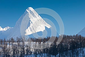 Panorama of snowy fjords and mountain range, Senja, Norway Amazing Norway nature seascape popular tourist attraction.