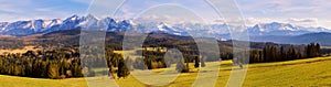 Panorama of snowy Tatra mountains in spring, south Poland