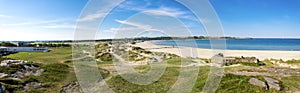 Panorama of Sola beach, sand dunes and resort hotel in the beginning of summer