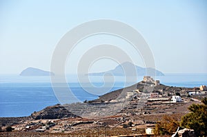 Panorama on the south side of the island of Santorini in Greece