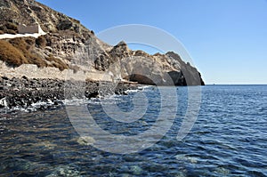 Panorama on the south side of the island of Santorini in Greece